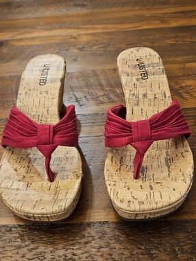 Y2K Unlisted Fairy Coquette Women's Red Cork Wedge Thong Sandals